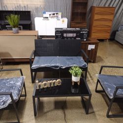 3 PC Black Rattan Patio Set With Cushions (New)