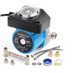 (6666-65) Hot Water Recirculating Pump Kit, Circulation Pump, with Brass Sensor Valve Kit, 1/2’’ Stainless Steel Braided Hose, and Water Heater Timer 