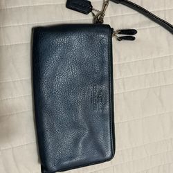 Coach Leather Wristlet/Wallet For Woman Blue