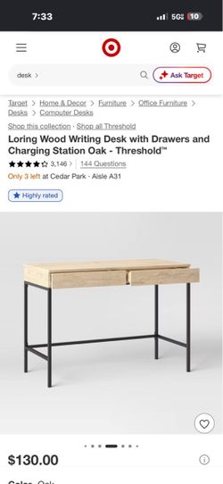 Threshold Loring Wood Writing Desk with Drawers – Oak