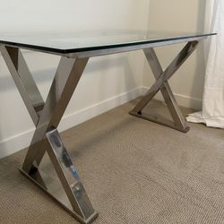 Pottery Barn Glass Desk W/ Cross Base 