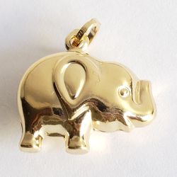 3D real 14k Gold good luck elephant charm pendant 0.90 inch long