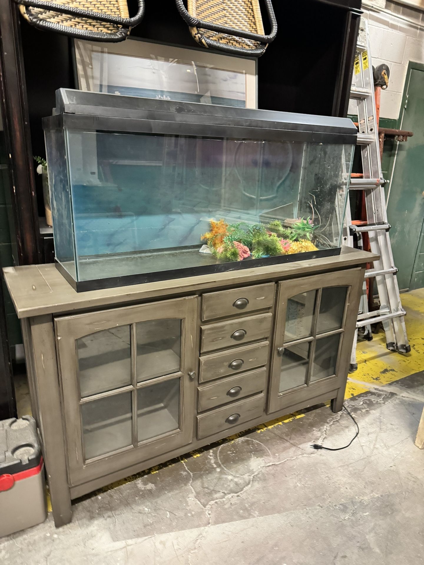 Fish Tank 55 Gall Aquarium W Wooden Stand W Led