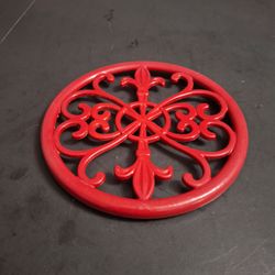 Red Cast Iron Trivet With A Fleur-De-Lis Design - Symbolizes Purity, Light & Perfection By Home Basics 7.75"W