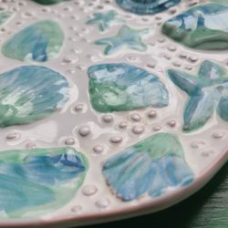 Coastal Seashell Majolica Plate Portugal raised shells soap dish