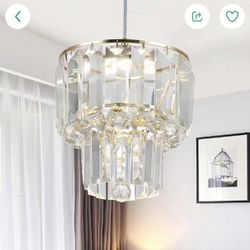 Dimmable K9 Modern Crystal Chandelier Light, 2-Tier LED Pendant Lighting Fixture for Dining Room, Living Room, Kitchen, Bedroom (Gold)