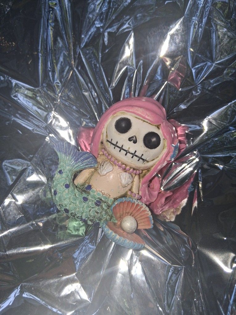 SUMMIT COLLECTION Furrybones Ariel Signature Skeleton in Mermaid Costume Beside Clam with Pearl