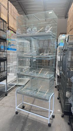 4 Of Stainless Steel Zinc Stackable Parrots Birds Flight Breeding Breeder Cages With Removable Rolling Stand
