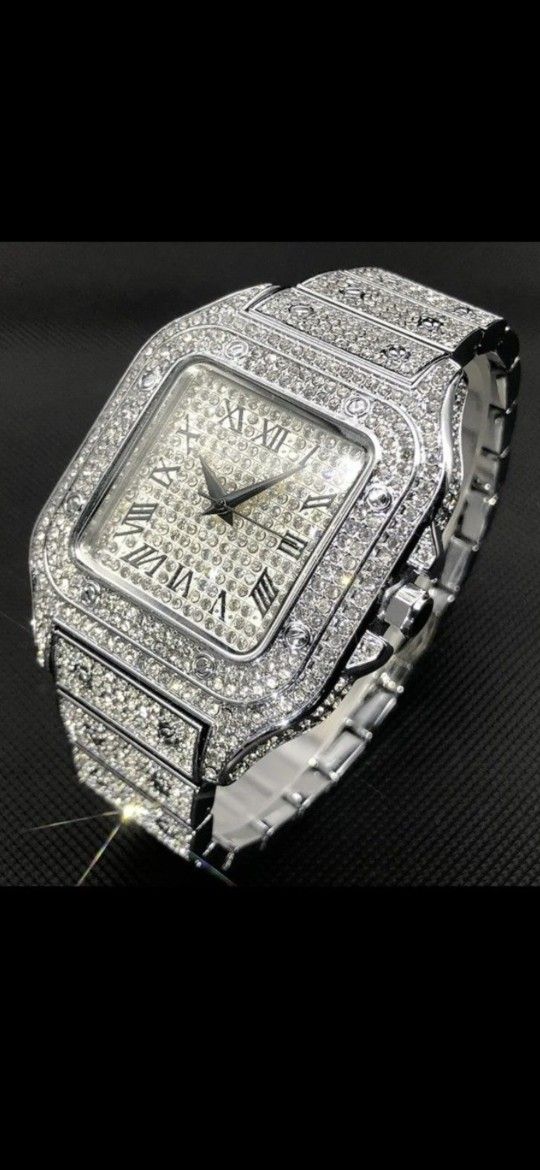 SILVER BLING HIP HOP QUARTZ WATCH