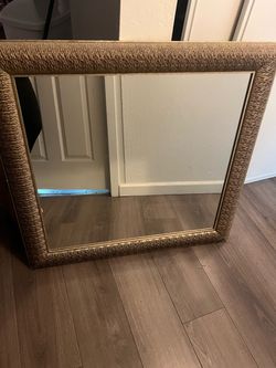 Square Wall Mirror with Gold Textured Frame