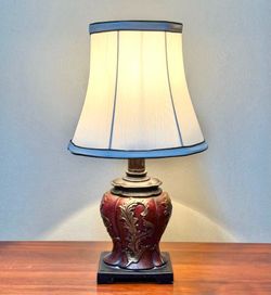 Small On Off Switch Night Light Accent Burgundy Table Lamp With Gold Embossed Base Details