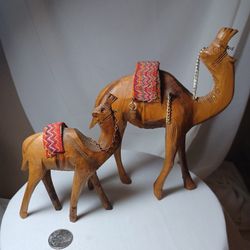 3 Vintage Wooden Camels