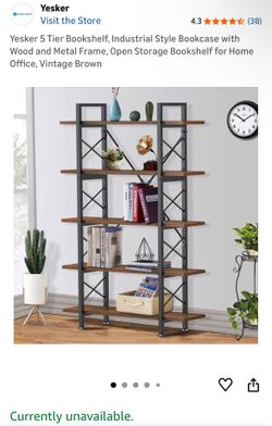 Industrial Style Bookcase with Wood and Metal Frame