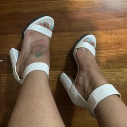 White Comfy Casual Block Heels 