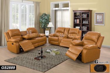 Caramel color Reclining Couch 3-Pc Set — Sofa • Loveseat • Chair