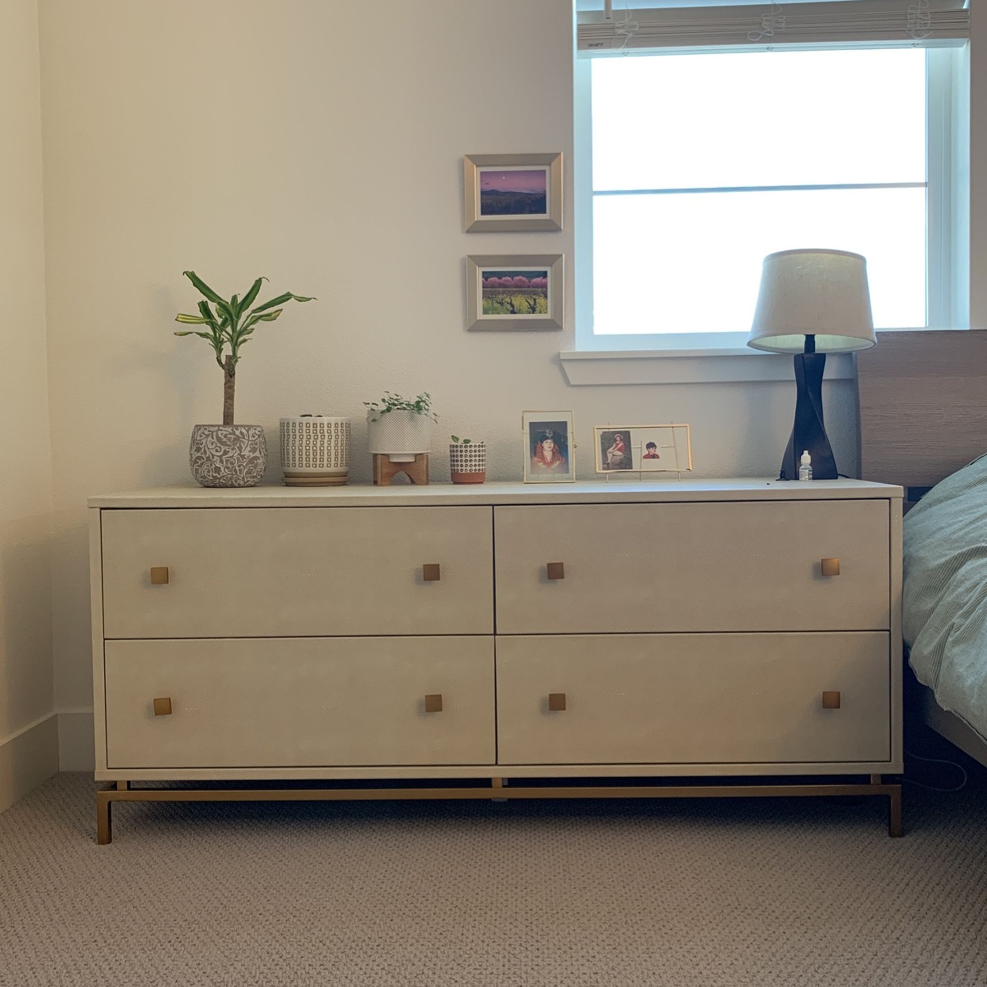 CB2 ivory shagreen embossed low dresser