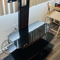 Modern TV Stand with Mount – Black Glass & Wood Finish