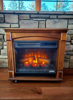 24.49 in. Freestanding Wooden Electric Fireplace Heather Walnut Finish Wheels