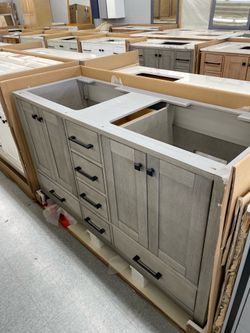 Bathroom vanity cabinet 60” solid mango Quartz top with sinks and backsplash