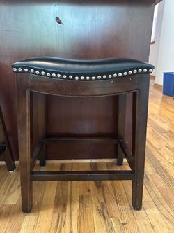 Wooden Stool with Silver Stud Detailing with a Black Seat - Set of 4