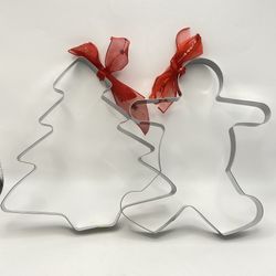 Set of 2 NEW ~ HUGE Aluminum Cookie Cutters ~ Christmas Tree & Ginger Bread Man
