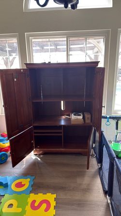 Cherry Wood Armoire Computer Desk Cabinet
