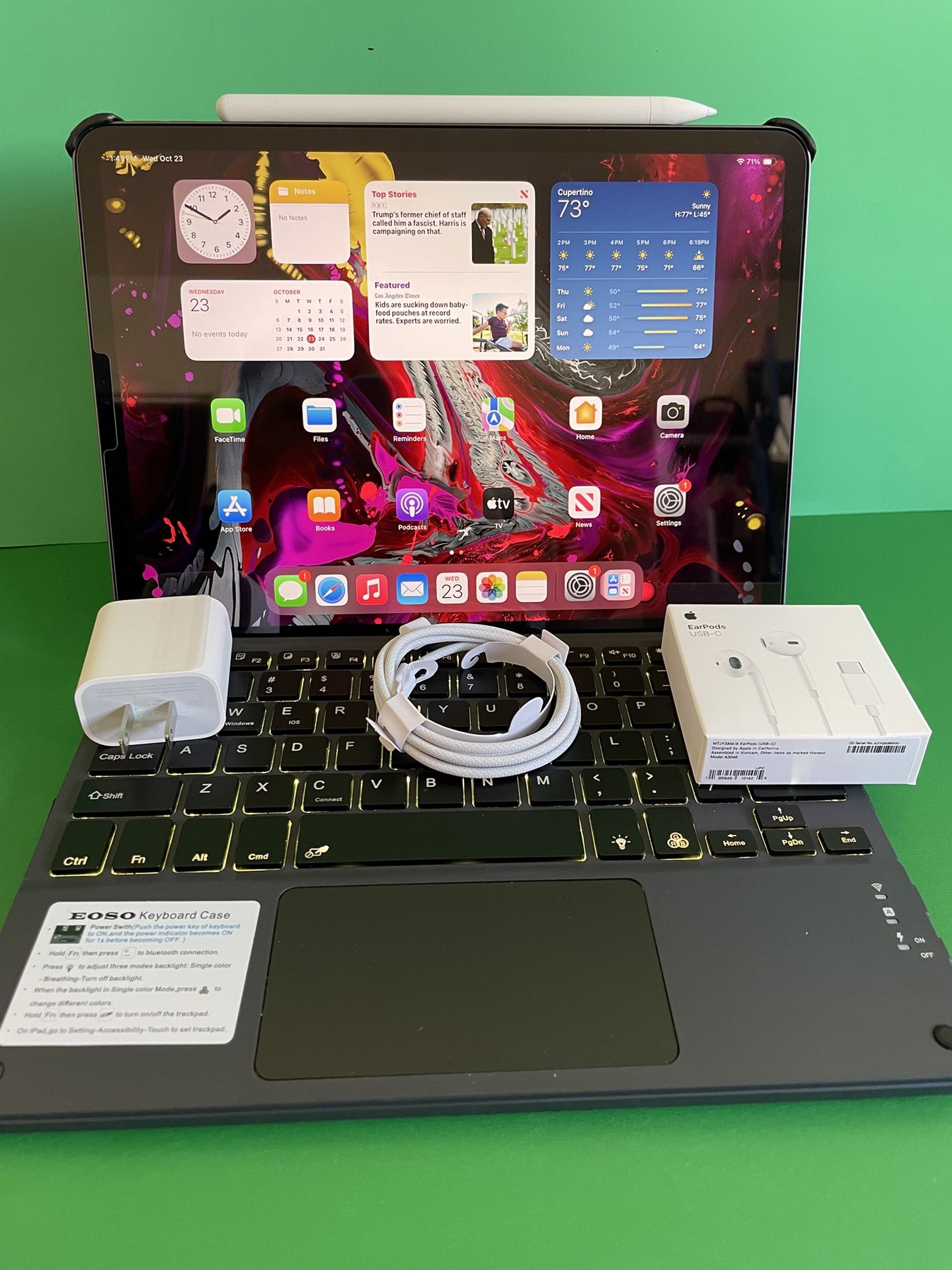 Apple IPad Pro 11” (Face ID / Liquid Retina / latest iOS 18) 64GB with Keyboard case, stylus pen & Accessories (256GB $469)