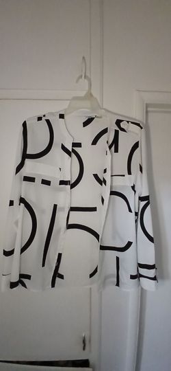 Calvin Klein  White & Black Geometric Print Long Sleeve Blouse Size XL
