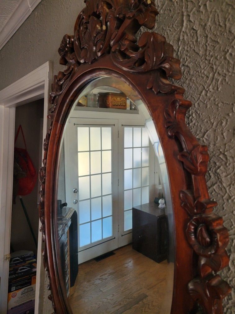 Antiques Large Beveled Glass Mirror 