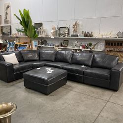 Sectional Sofa Leather Black With Ottoman Brand New Never Used 