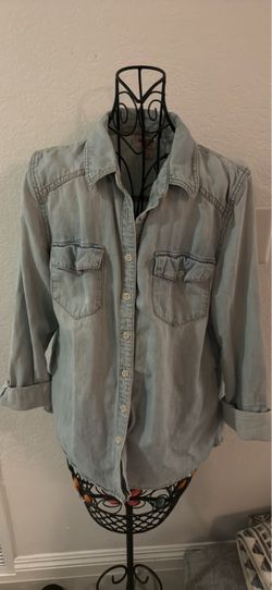 100% Cotton Light Wash Denim Button-Up Shirt