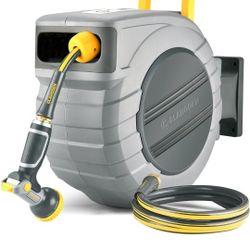 Retractable Garden Hose Reel - 1/2 in x 115 ft Upgraded UV Resistant Automatic Wall Mounted Water Hose Reel 3/4 in Brass Fitting 9 Pattern Nozzle Any 