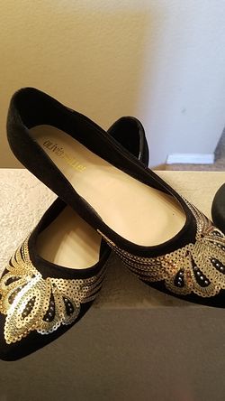 Black and Gold flats wedges
