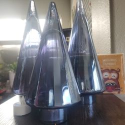 3 Ribbed Blue Glass Decorative Trees.  Pick Up Near MLK/Craig