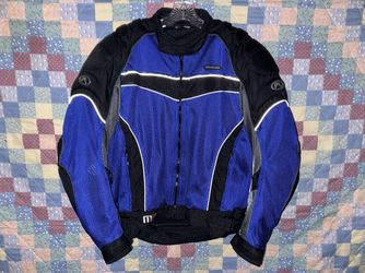FieldSheer Motorcycle Jacket Size L  Full Armor Back Shoulders Elbow Mesh Blue