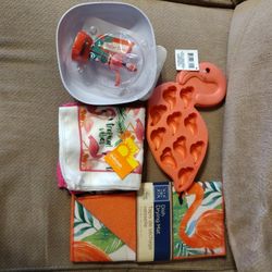 Flamingo Ice Cube Tray Washcloth Drying Mat Bowls And Solar Dancer