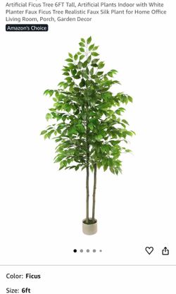 Artificial Ficus Tree 6FT Tall, Artificial Plants Indoor with White Planter Faux Ficus Tree Realistic Faux Silk Plant for Home Office