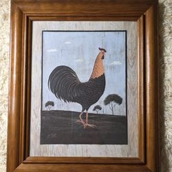 Framed Beautiful Vintage Rooster Art