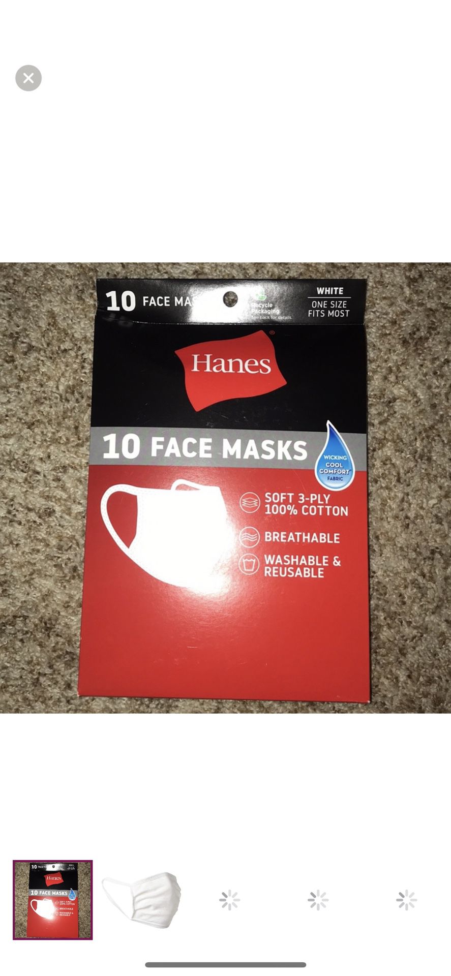 Hanes Face Mask, Pack of 10