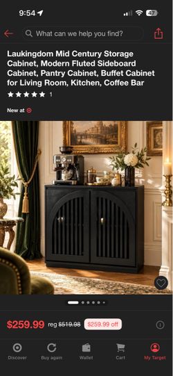 NEW Mid-Century Modern Black Fluted Storage Cabinet / Sideboard