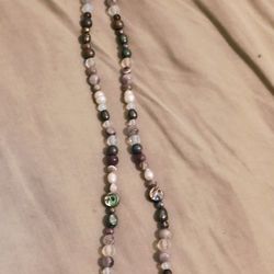 40" handcrafted Necklace with opal, amethyst, rainbow hematite, abalone and pearl creative Piece