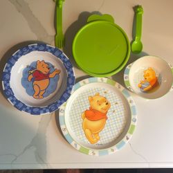 Toddlers Plastic Bowls, Plates, Cup And Utensils 