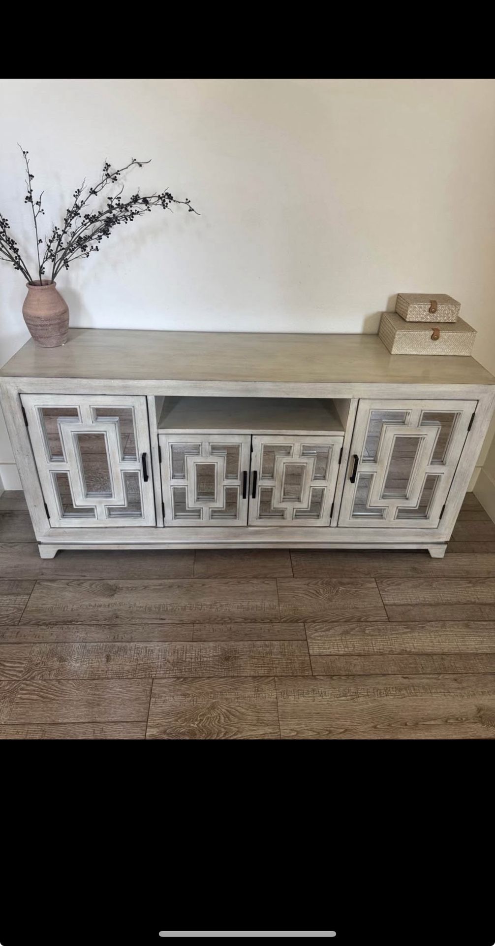 ✨ Cream/Beige Wooden TV Console or Hallway Table with 3 Cabinets