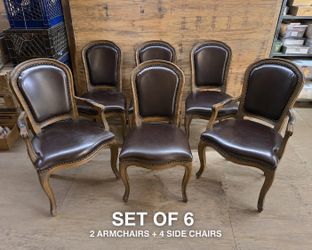 Set of 6 Genuine Leather Dining Chairs – 2 Armchairs + 4 Side Chairs