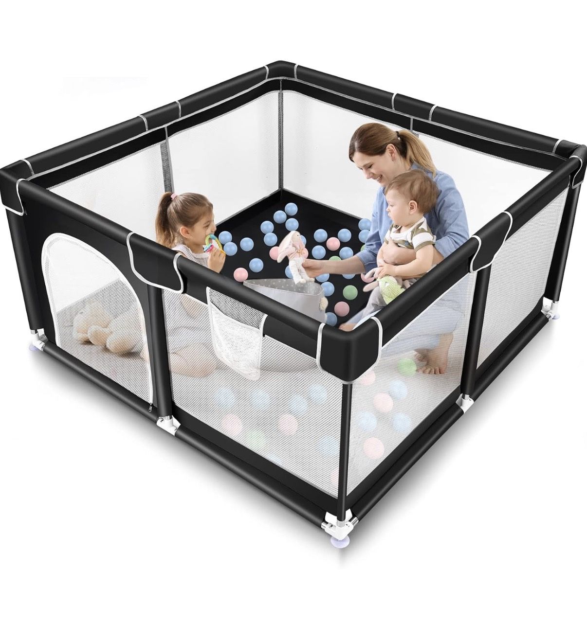 GRAY Tmsene Baby Playpen, Play Pens for Babies and Toddlers