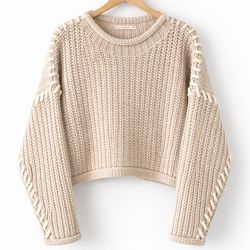 Altar'd State Catelyn Beige Whipstitch Cropped w/rolled hems NWT sz XS retails $128