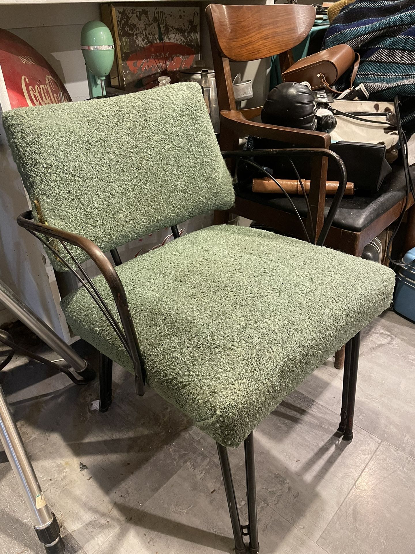 Vintage MCM Hairpin Leg Fuzzy Green Chair