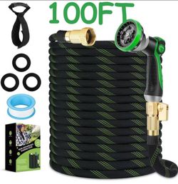 100FT Non-Expandable Garden Hose with Spray Nozzle