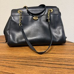 Vintage 1980s Era Black Leather Coach Handbag