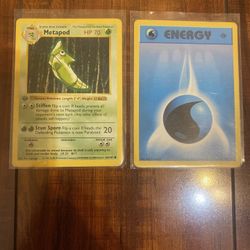Pokemon Metapod Base Set 1st Edition & 1st Edition Water Energy Lot of 2! HP